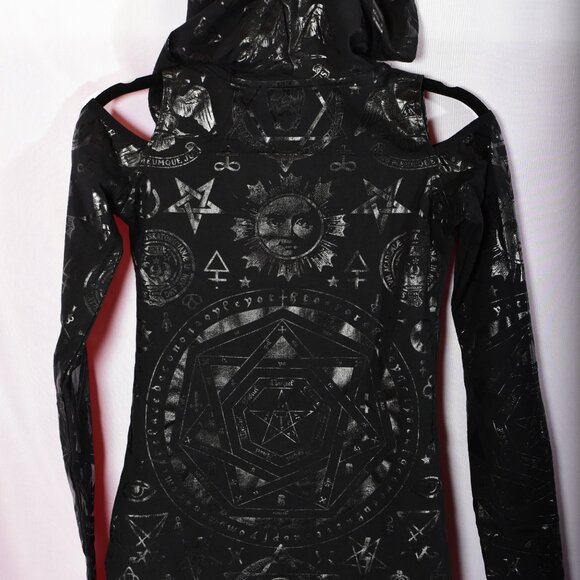 Killstar Occult Hooded Bodycon Cold Shoulder Dress - Picture 4 of 9